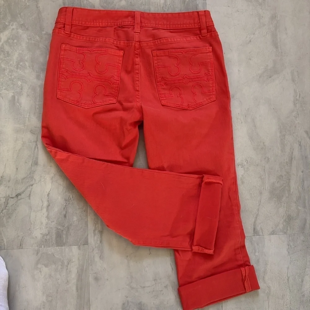 Tory Burch   Jeans  cropped/ankle pants  orange  embroidered back pocket logos